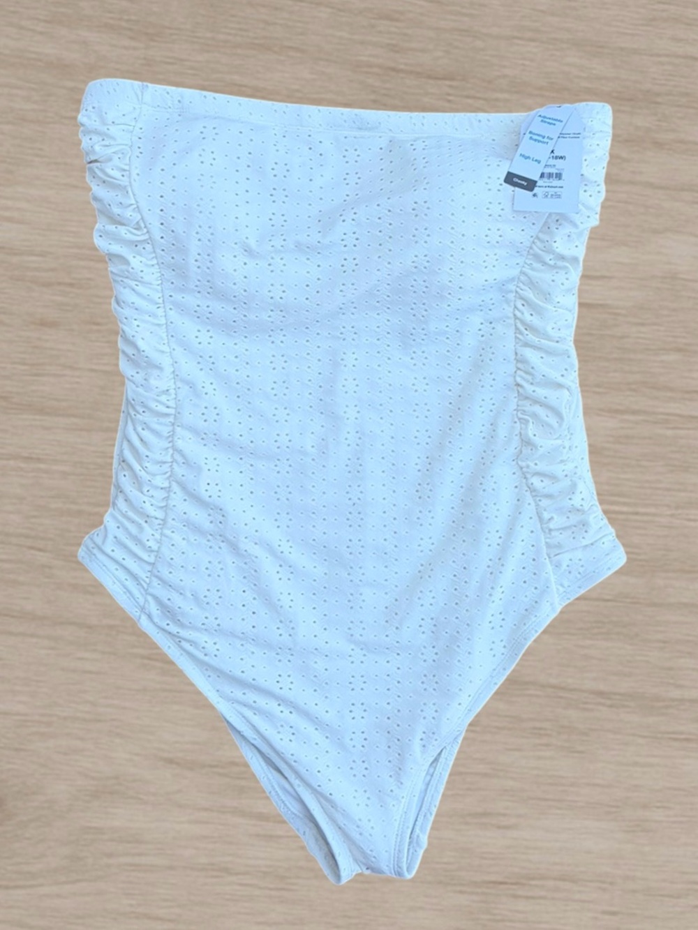 Time and Tru White Eyelet Bandeau Swimsuit, Size 1X, NWT